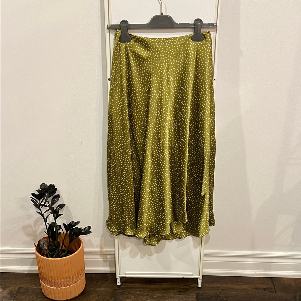 Mango Green Polka Dot Satin Skirt